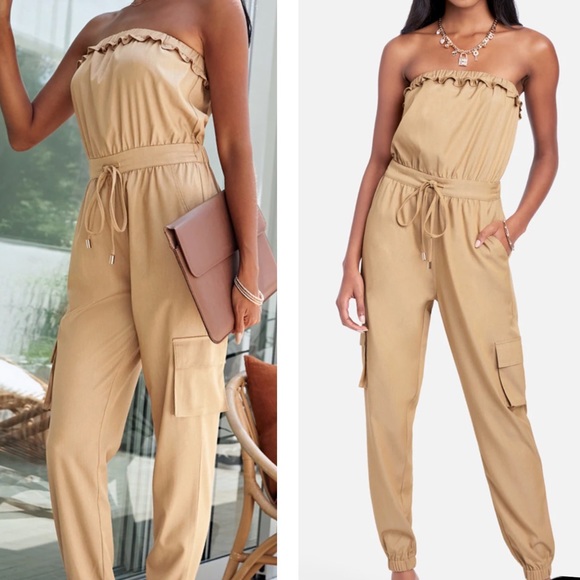 STRAPLESS CARGO POCKET JUMPSUIT - Picture 2 of 8